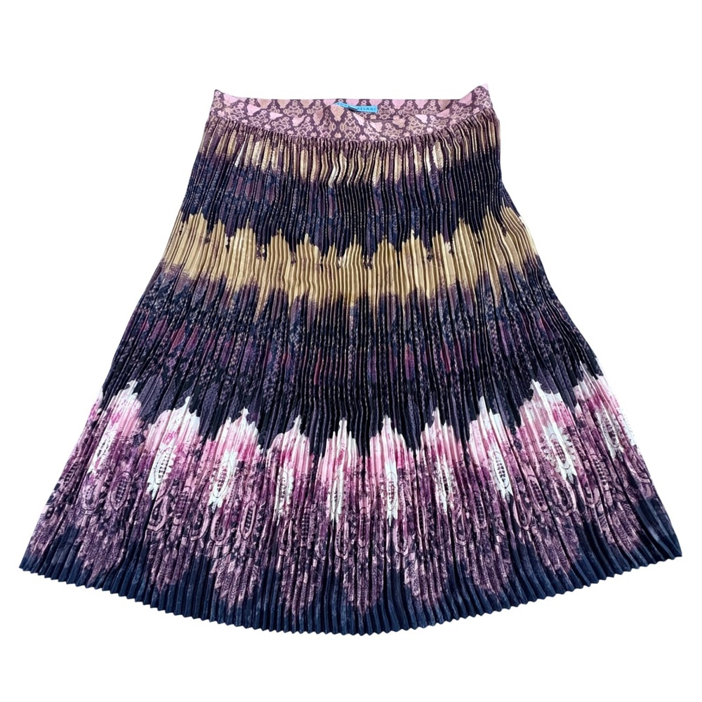 ANTONIO MELANI Pleated Midi Skirt in Navy, Pink, Gold